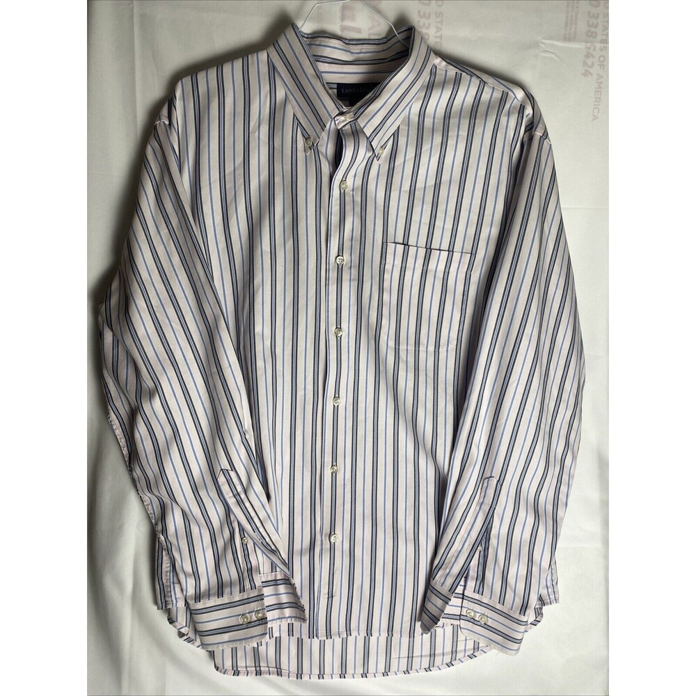 Lands End Shirt Mens Extra Large LongSleeve Cotton Stretch Button Up Striped